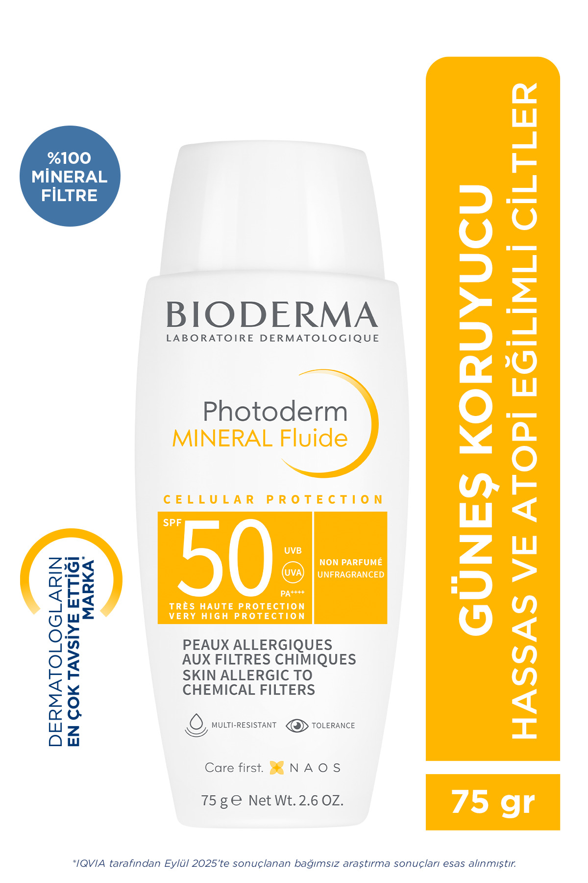 Bioderma فیلتر معدنی SPF50+ مایع حفاظت بالا برای پوست بسیار حساس، ضدآفتاب بدن 75 گرم