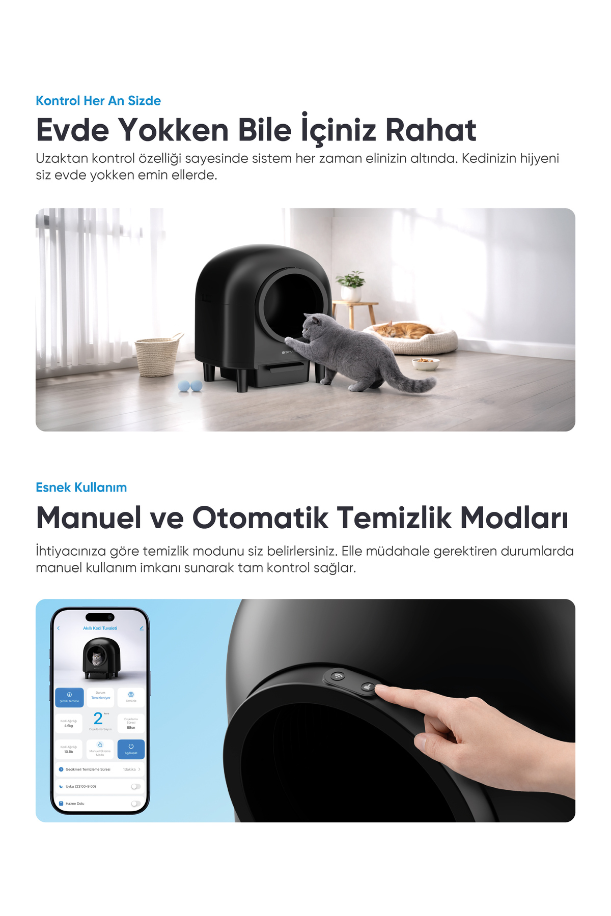 توالت هوشمند گربه شیمارت Şımart، ۸۰ لیتری با نظافت خودکار و کنترل وای‌فای