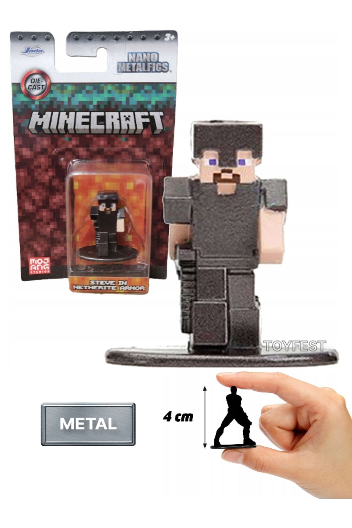 اسباب بازی های فیگور شخصیت JADA NANO METALFICS MINECRAFT METAL CASTING DIE CAST MINI FIGUR STEVE IN NETHERITE ARMOR 4 سانتی متر TOYFEST