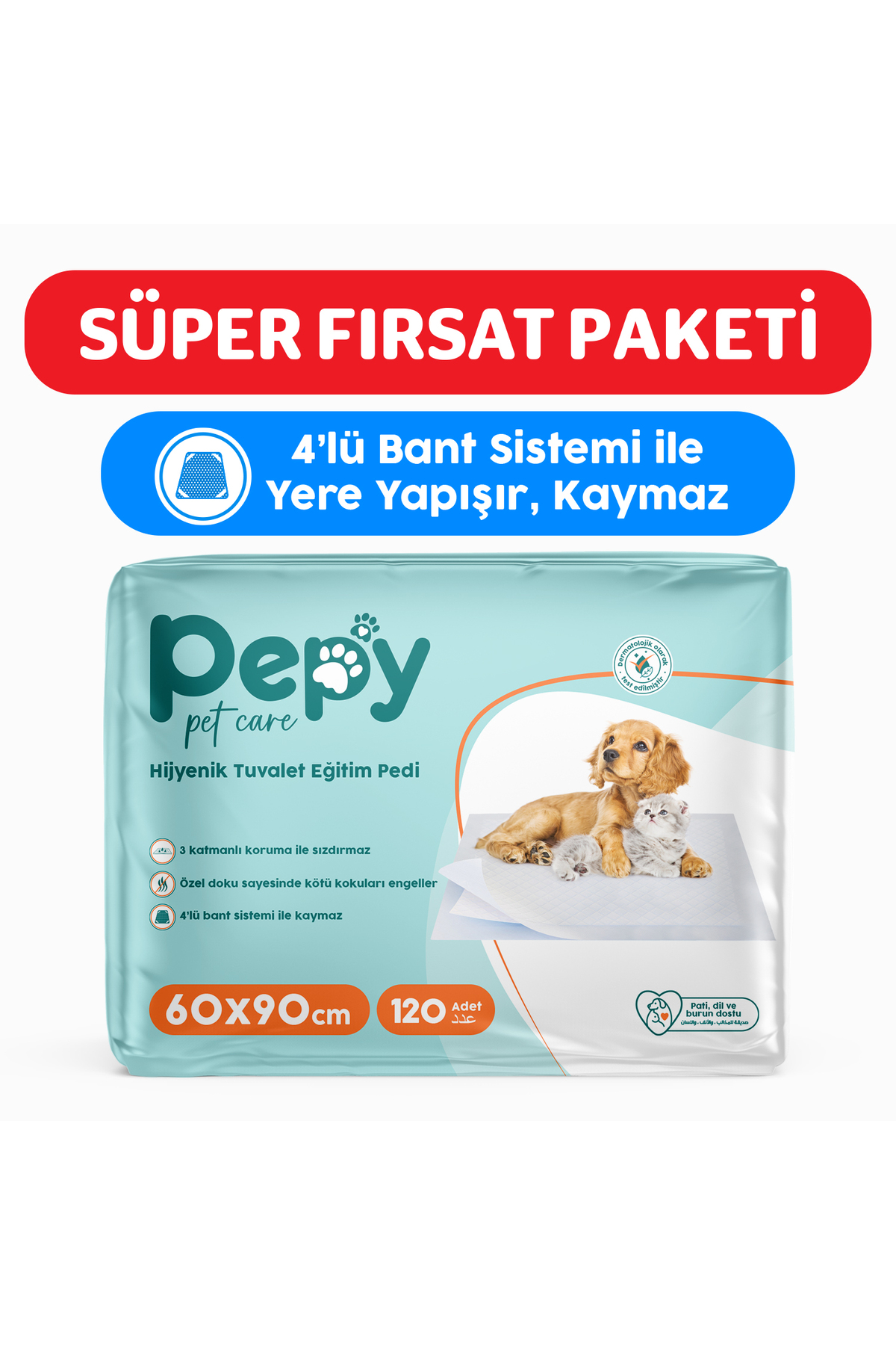 پد آموزشی توالت گربه پپی PEPY، ۶۰×۹۰، ۱۲۰ عددی
