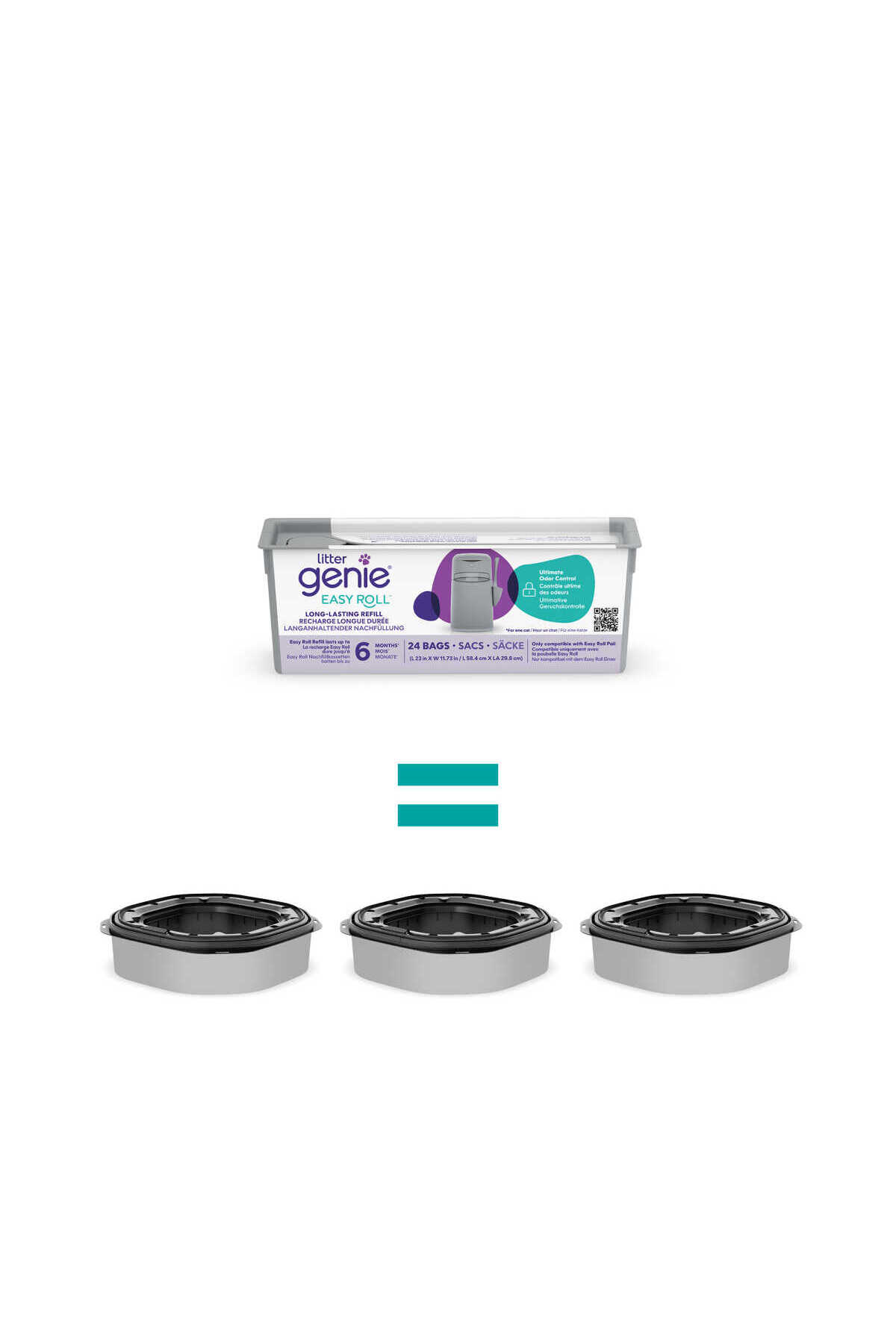 کیسه یدک مخزن پسماند خاک گربه لیتر جینی Litter Genie Easy Roll، خاکستری، با مصرف شش‌ماهه