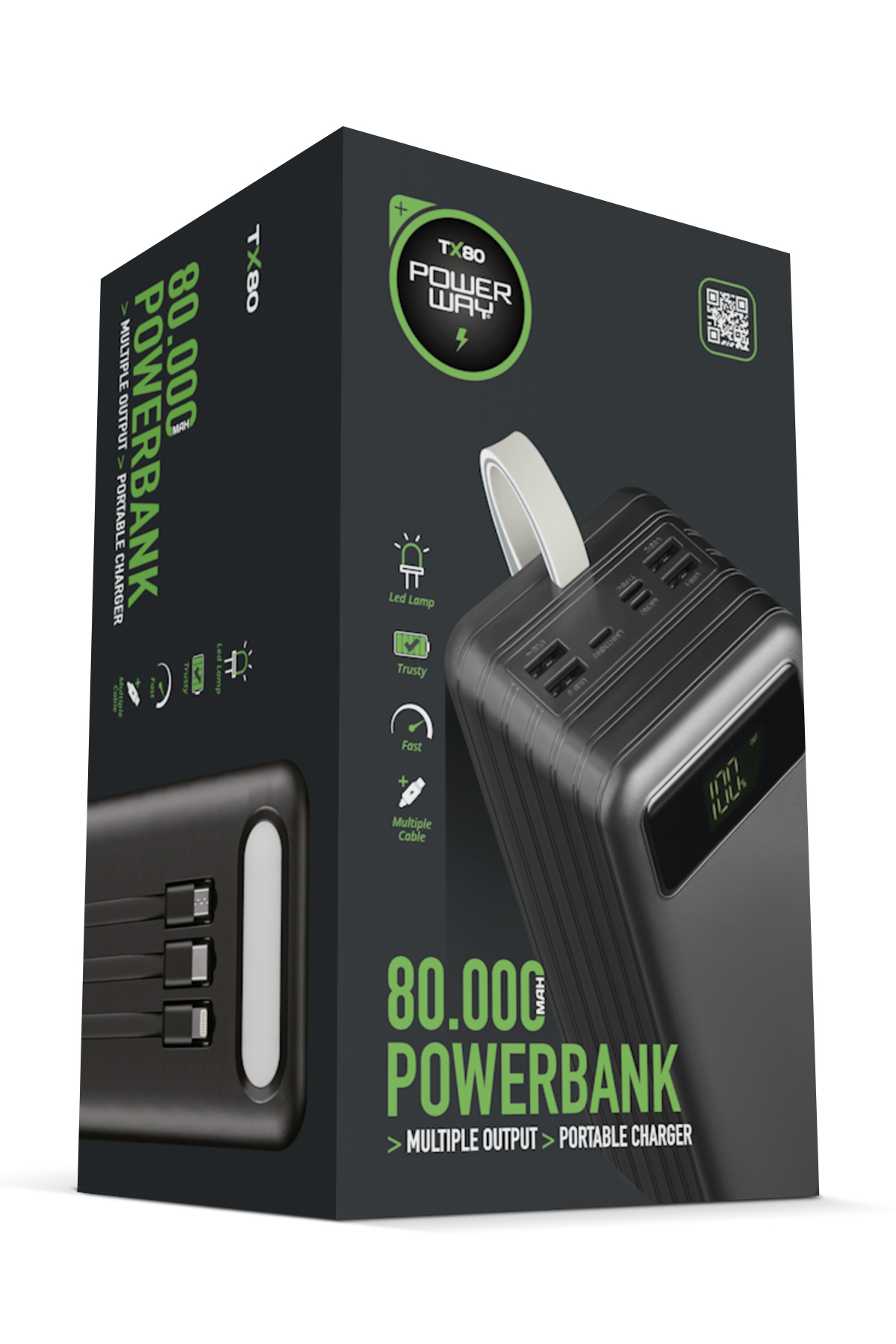 پاوربانک نمایشگر دیجیتال سیمی 80.000 ماهه واقعی ماه کمپینگ مشکی روشنایی تضمینی اورجینال Powerway
