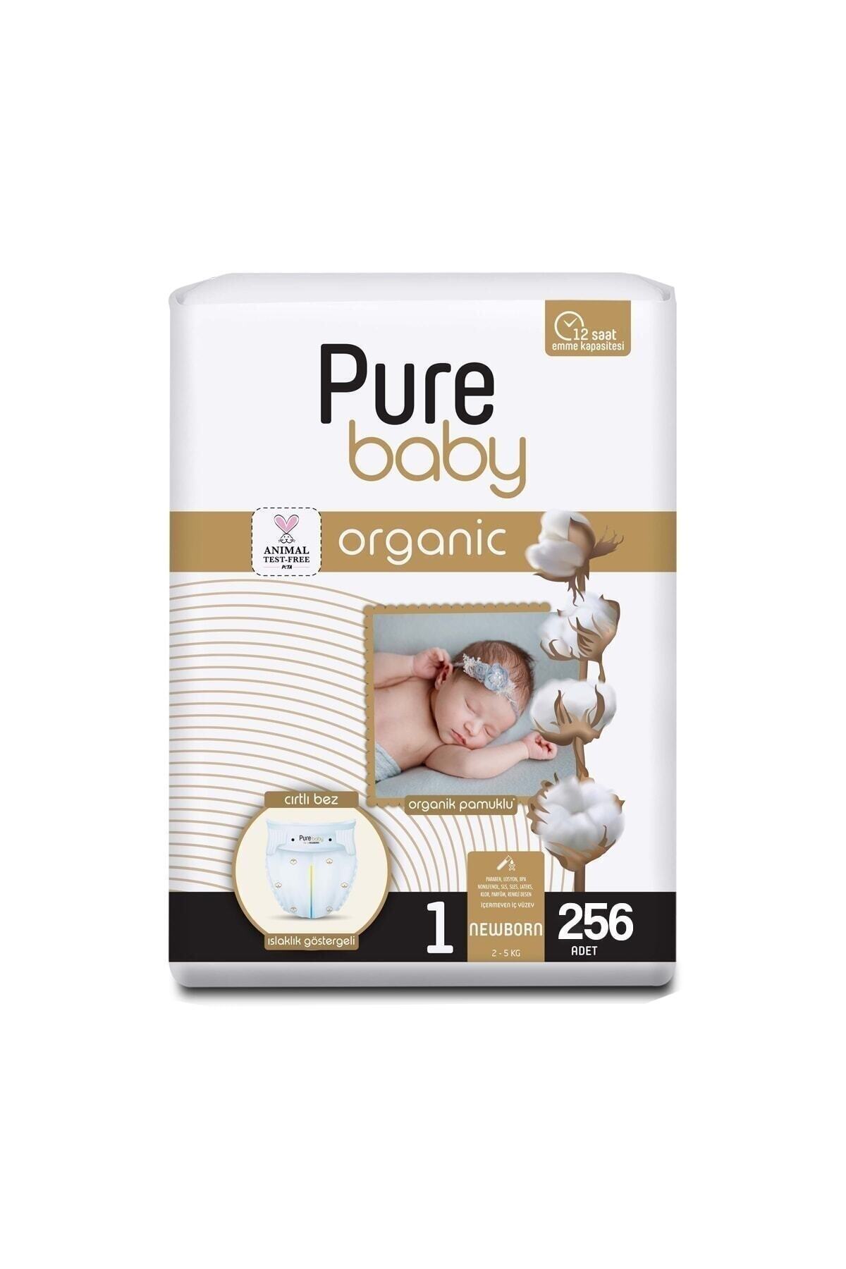 پوشک بچه مخملی پنبه ای ارگانیک 4 بسته سایز 1 نوزاد 256 عددی اورجینال Pure Baby