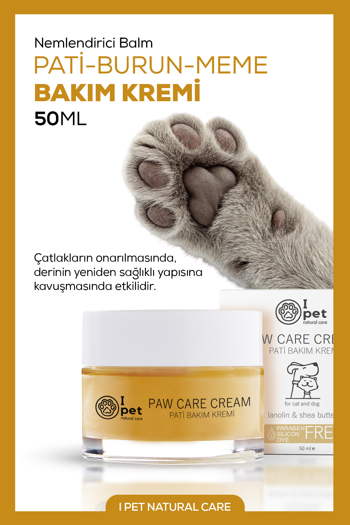 کرم مراقبت از پنجه گربه و سگ آی پت نچرال کر I PET NATURAL CARE، مرطوب‌کننده طبیعی و وگان، ۵۰ میلی‌لیتر