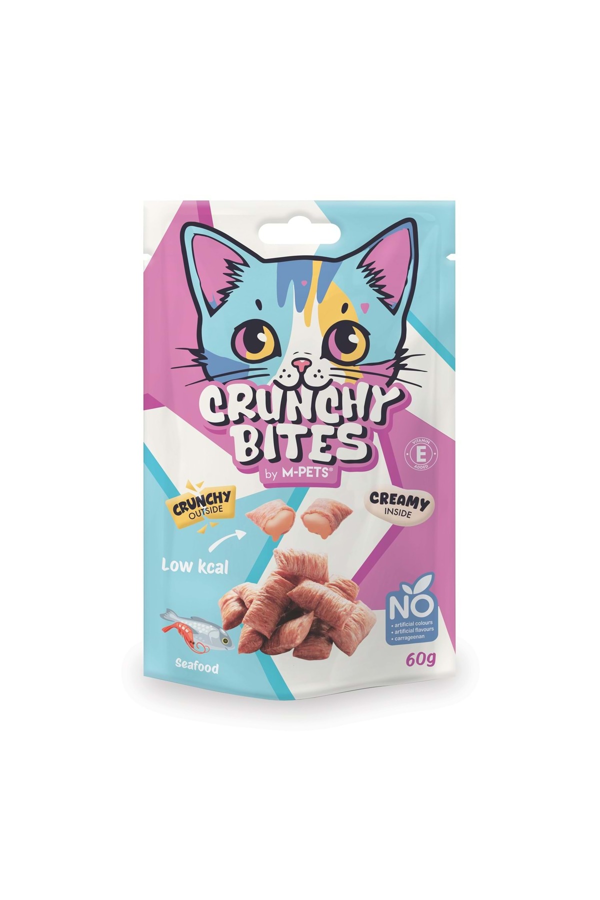 تشویقی گربه با طعم غذاهای دریایی، سری Crunchy Bites، ۶۰ گرم، ام‌پتس M-PETS