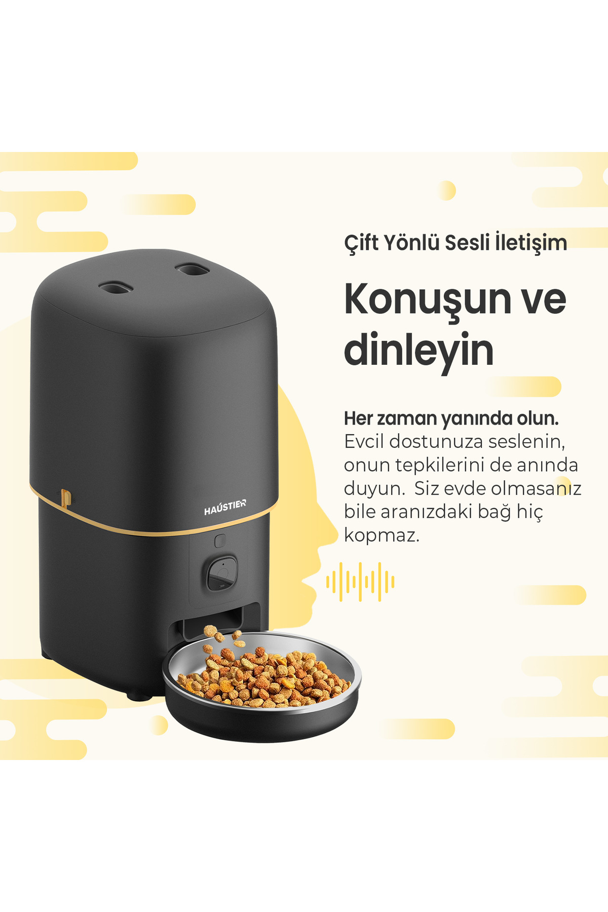 غذاخوری هوشمند و خودکار گربه هاوستیر Haustier، مدل HST-PF05SİYAH، مشکی با دوربین 1080P FHD، مخزن ۴ لیتری و کاسه فلزی