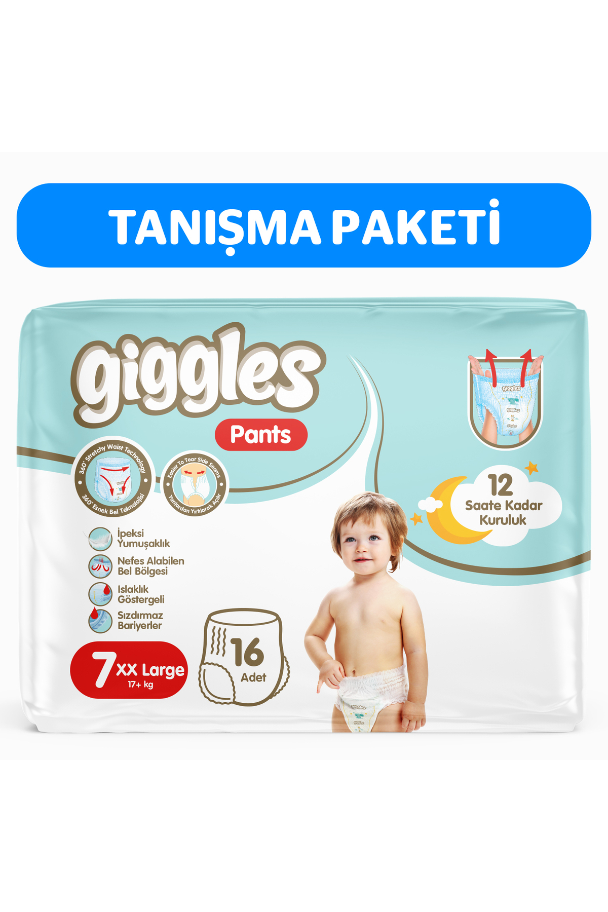 پوشک بچه شلواری سایز 7 XXLARGE 16 عددی اورجینال giggles