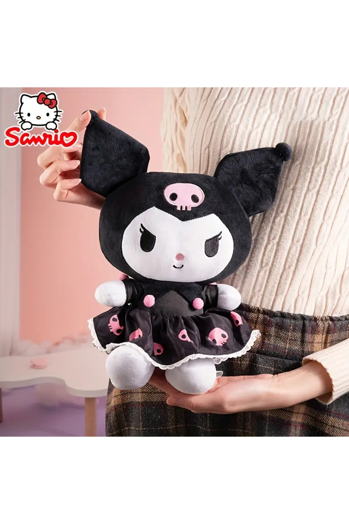 اسباب بازی های پشمی هدیه ای برای دختران SANRIO KUROMI خرس عروسکی پوشیده از KUROMILI BABUN