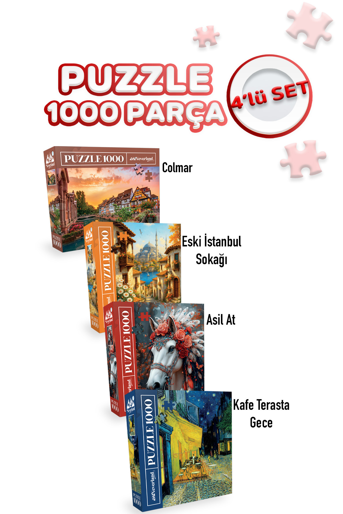 پازل 4 تیکه 1000 عدد شب و اسب نجیب خیابان استانبول قدیم کولمار در تراس کافه Neverland