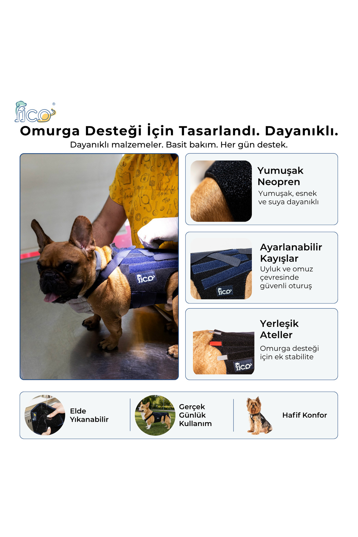 کرست حمایت از پشت سگ فیکو پتس Fico pets IVDD، مدل BB، سرمه‌ای