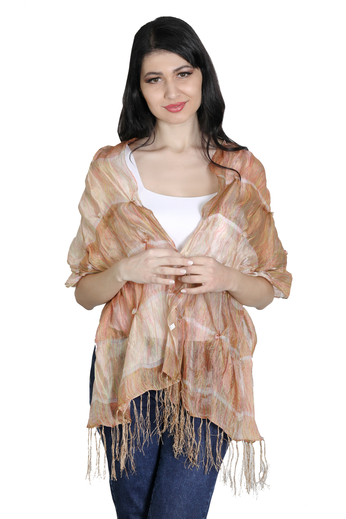 شال ابریشم ساتن میستیک Mystic مدل MS-358، رنگ عسلی زنانه