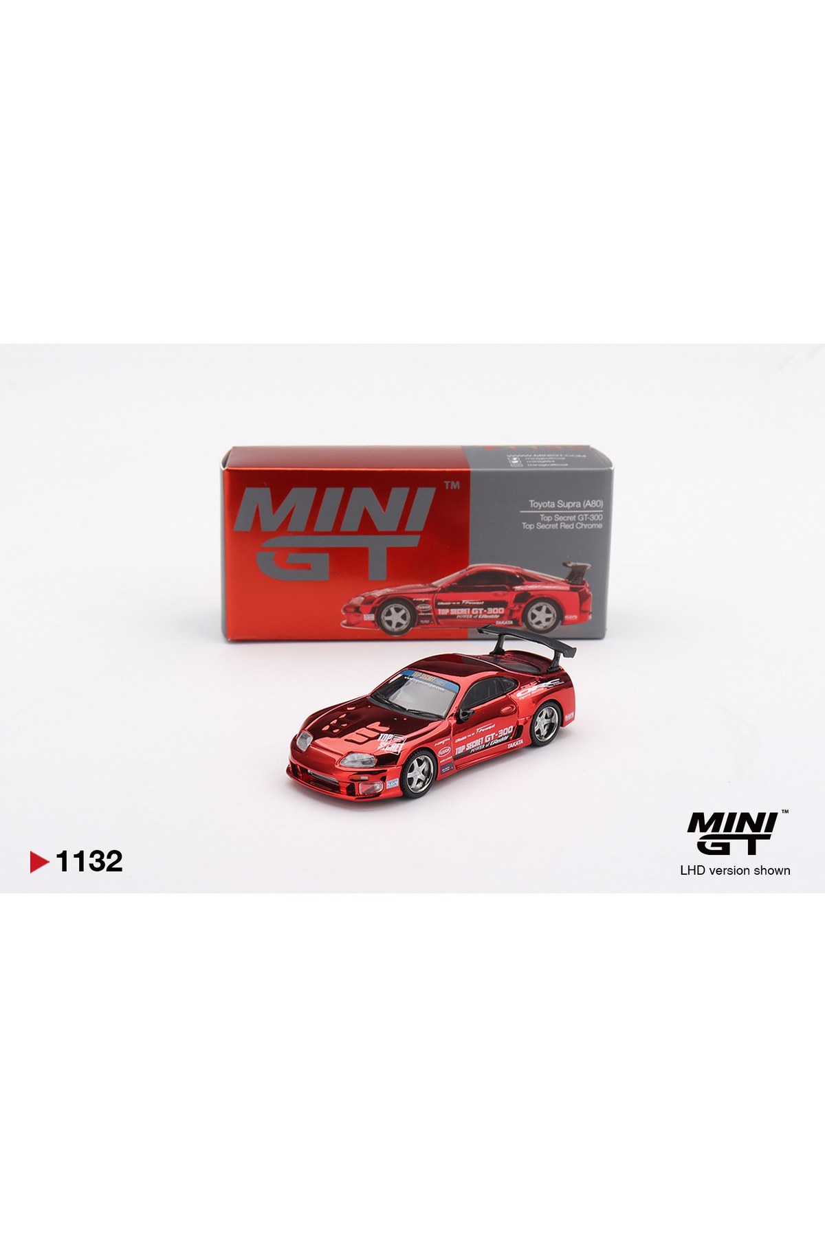 خودروی اسباب‌بازی هات ویلز Hot Wheels Mini GT 1132، Toyota Supra (A80) Top Secret GT-300، قرمز کرومی
