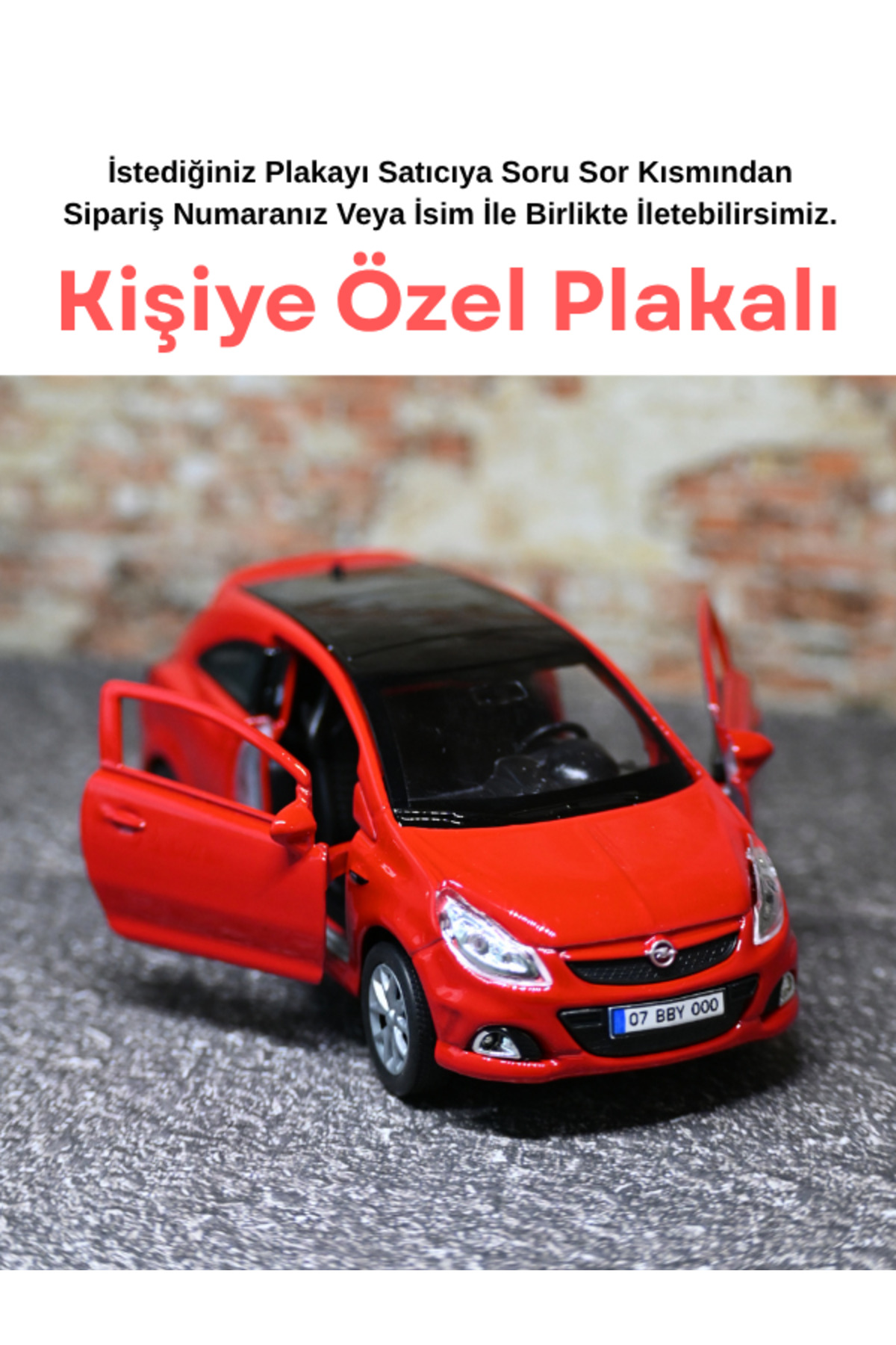مدل خودرو ماشین اسباب بازی فلزی OPEL CORSA با پلاک شخصی قرمز از ترکیه bebeym