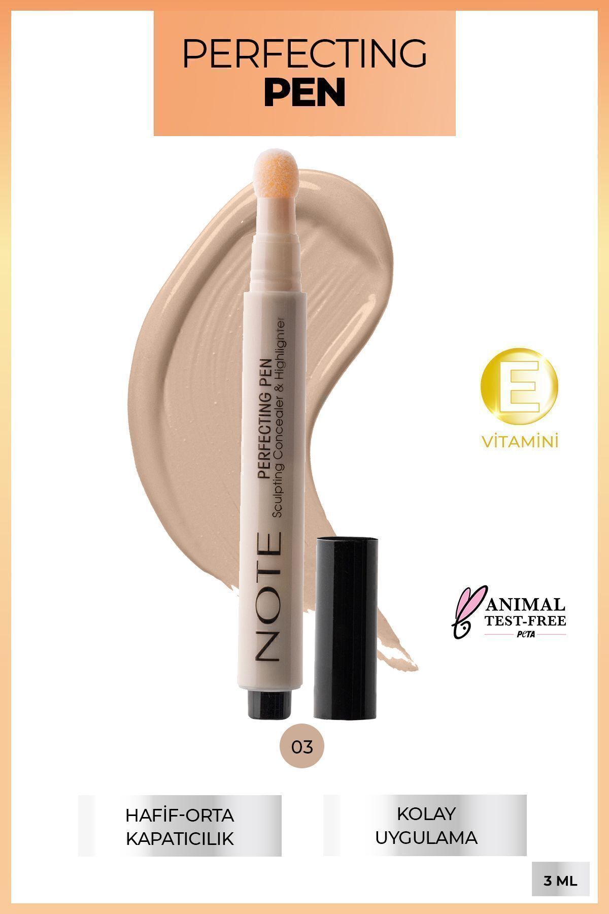 کانسیلر زیر چشم روشن کننده قلم پرفکتینگ 03 بژ Note Cosmetics
