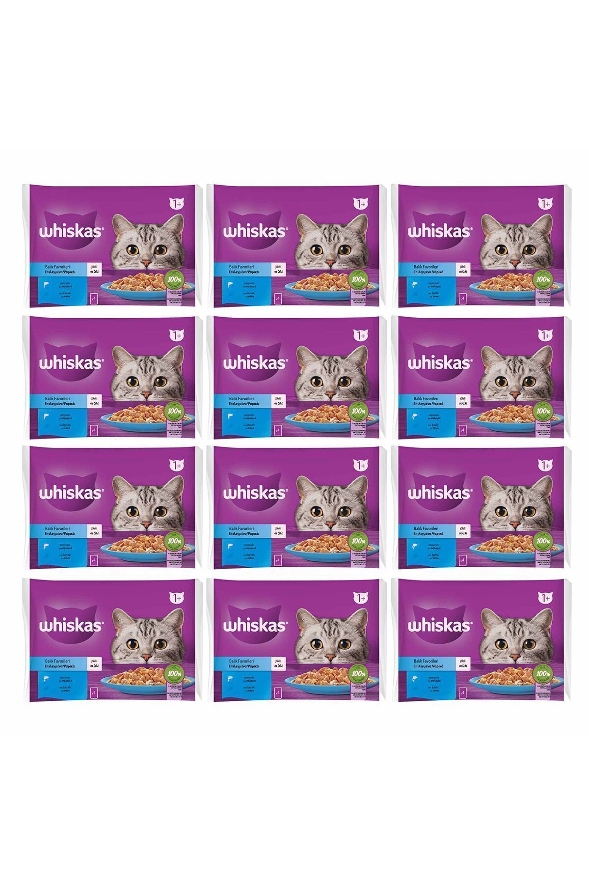 غذای کنسروی گربه ویسکاس Whiskas با طعم ماهی، ۴ عددی، ۳۴۰ گرم، ۱۲×