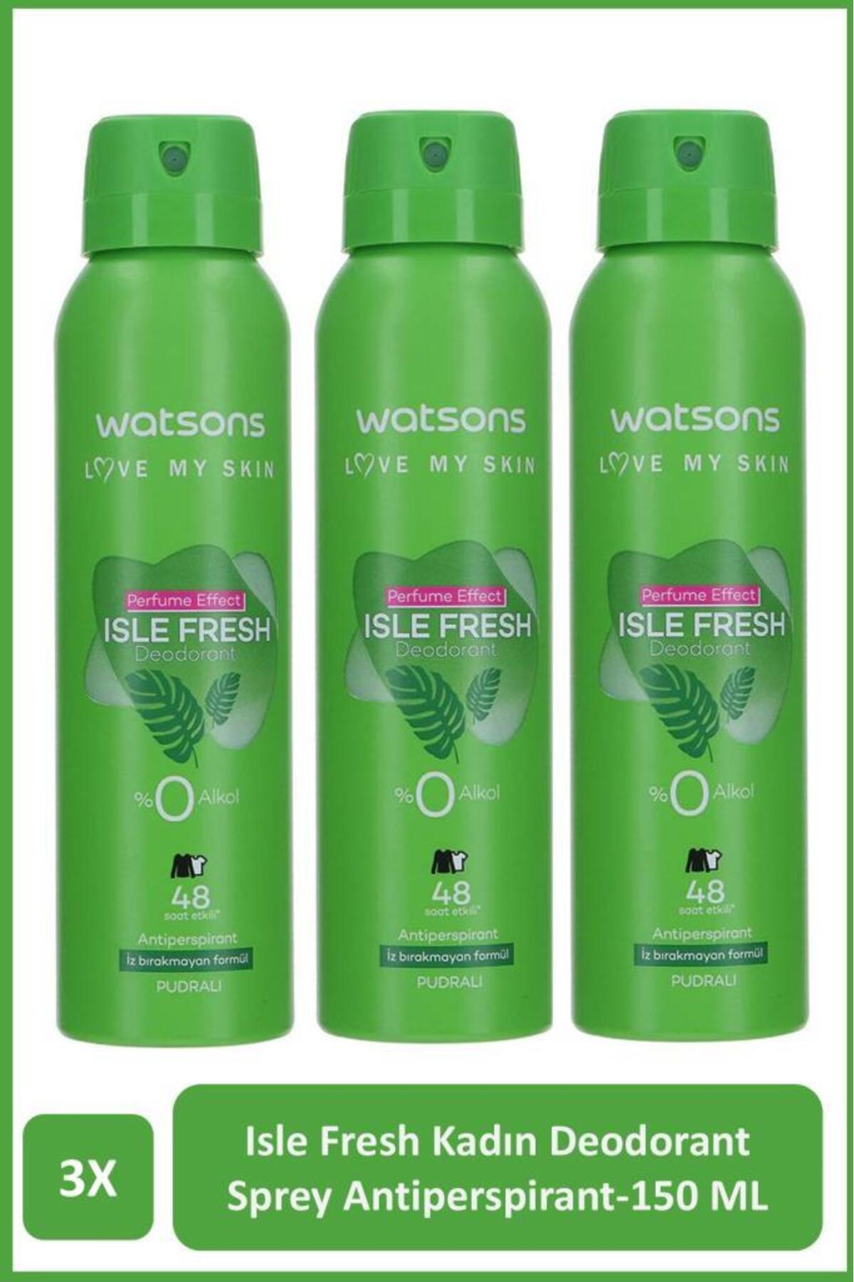 اسپری دئودورانت زنانه پودری Isle Fresh واتسونز Watsons، ۳ عددی ۱۵۰ میلی‌لیتری