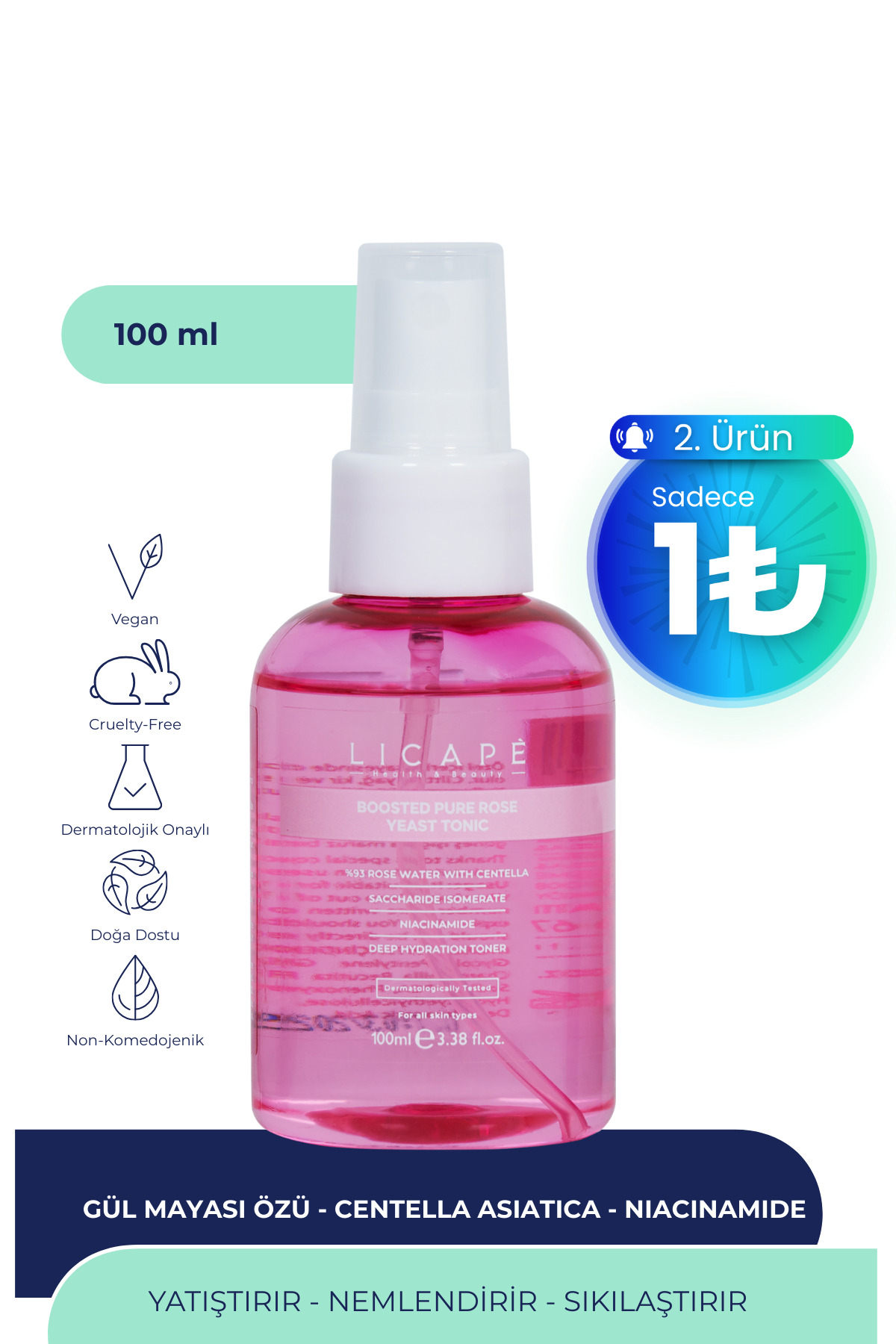 تونر تونیک مخمر خالص گل رز تقویت شده 100 میل Licape