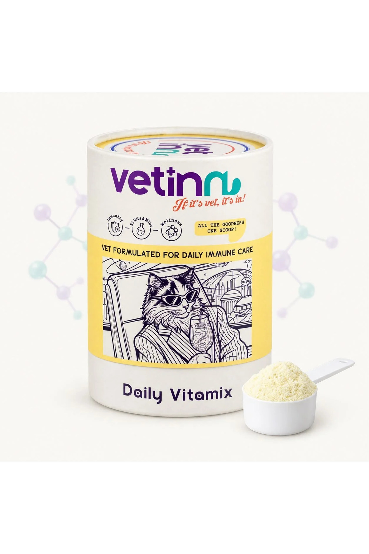 مکمل مولتی‌ویتامین گربه وتین Vetinn Daily Vitamix، پودر ۱۵۰ گرمی