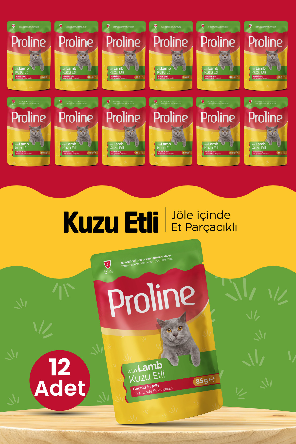 غذای مرطوب گربه پروپلاین Proline با طعم بره، ۱۲ بسته ۸۵ گرمی