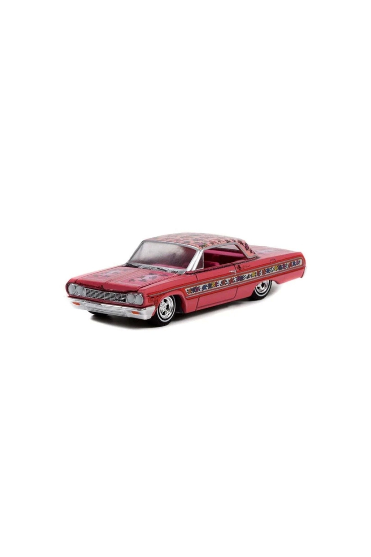 مدل خودرو 1:64 CALIFORNIA LOWRIDERS SERIES 1 1964 CHEVROLET IMPALA LOWRIDER PINK WITH ROSES اورجینال Greenlight