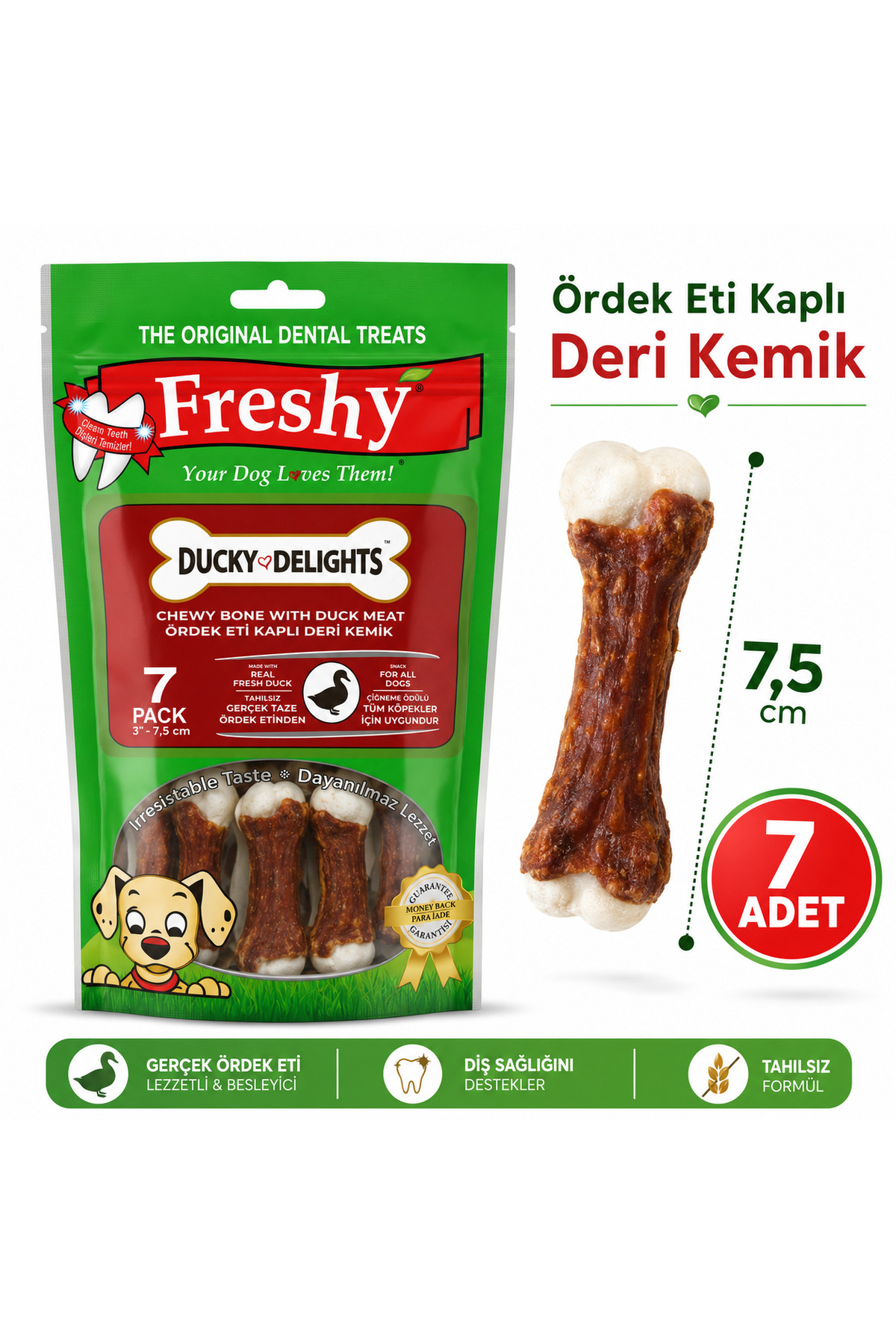 تشویقی استخوانی سگ فرشی Freshy، سری Duck Delights، مدل FR95، ۵ سانتی‌متر، بسته ۷ عددی