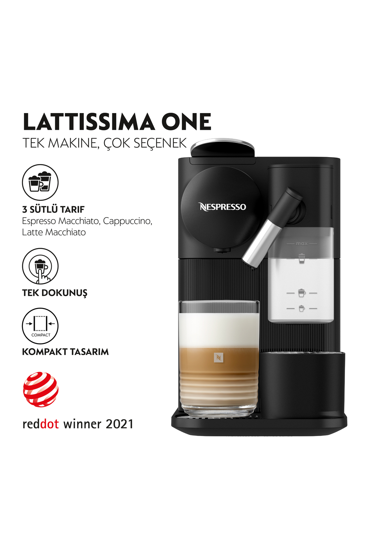 دستگاه اسپرسو و کاپوچینو قهوه ساز F121 LATISSIMA ONE با محلول شیر مشکی اورجینال Nespresso