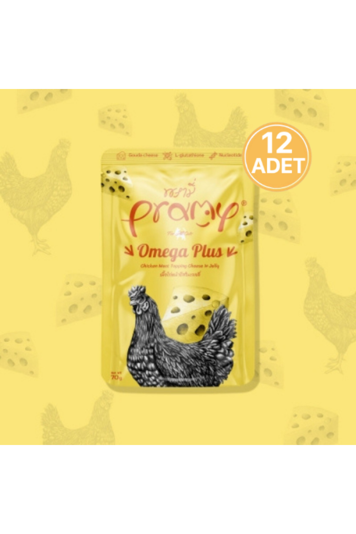 غذای گربه پرامی Pramy با مرغ و پنیر در ژله، ۱۲ عدد ۷۰ گرمی
