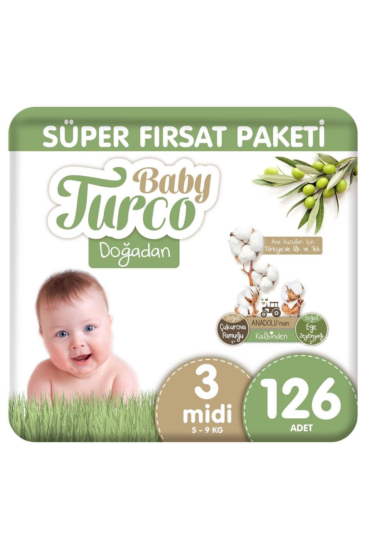 پوشک بچه پکیج سوپر فرصت دوغادان سایز 3 میدی 126 عدد اورجینال Baby Turco