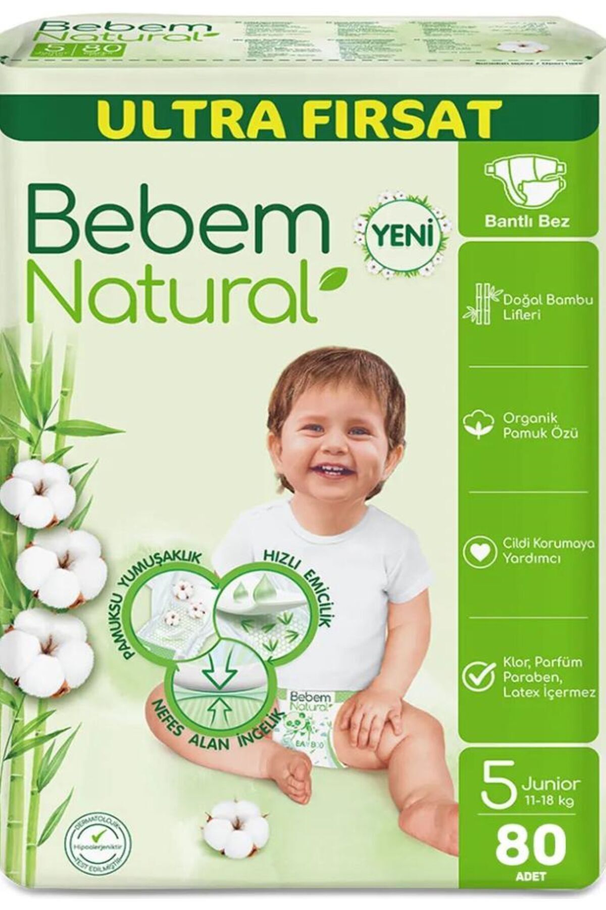 پوشک بچه ULTRA JUNIOR سایز 5 80 عددی 11 18 کیلوگرم اورجینال Bebem Natural