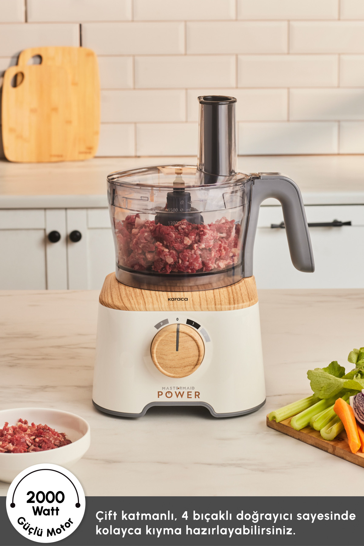 ست مخلوط کن MASTERMAID POWER 10 IN 1 FOOD PROCESSOR WOOD CRAFT 2000 W اورجینال Karaca