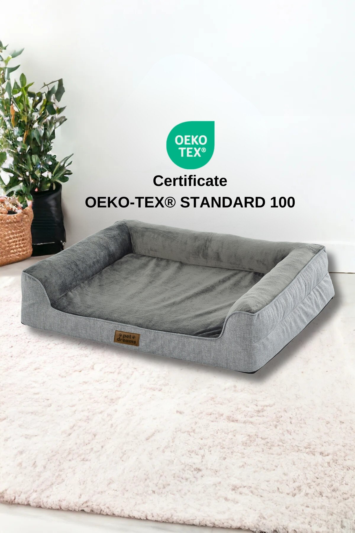 تخت حلقه‌ای گربه و سگ پت دریمز Pet Dreams Astro Lüks، پارچه پولیشی و کف ضدلغزش خاکستری