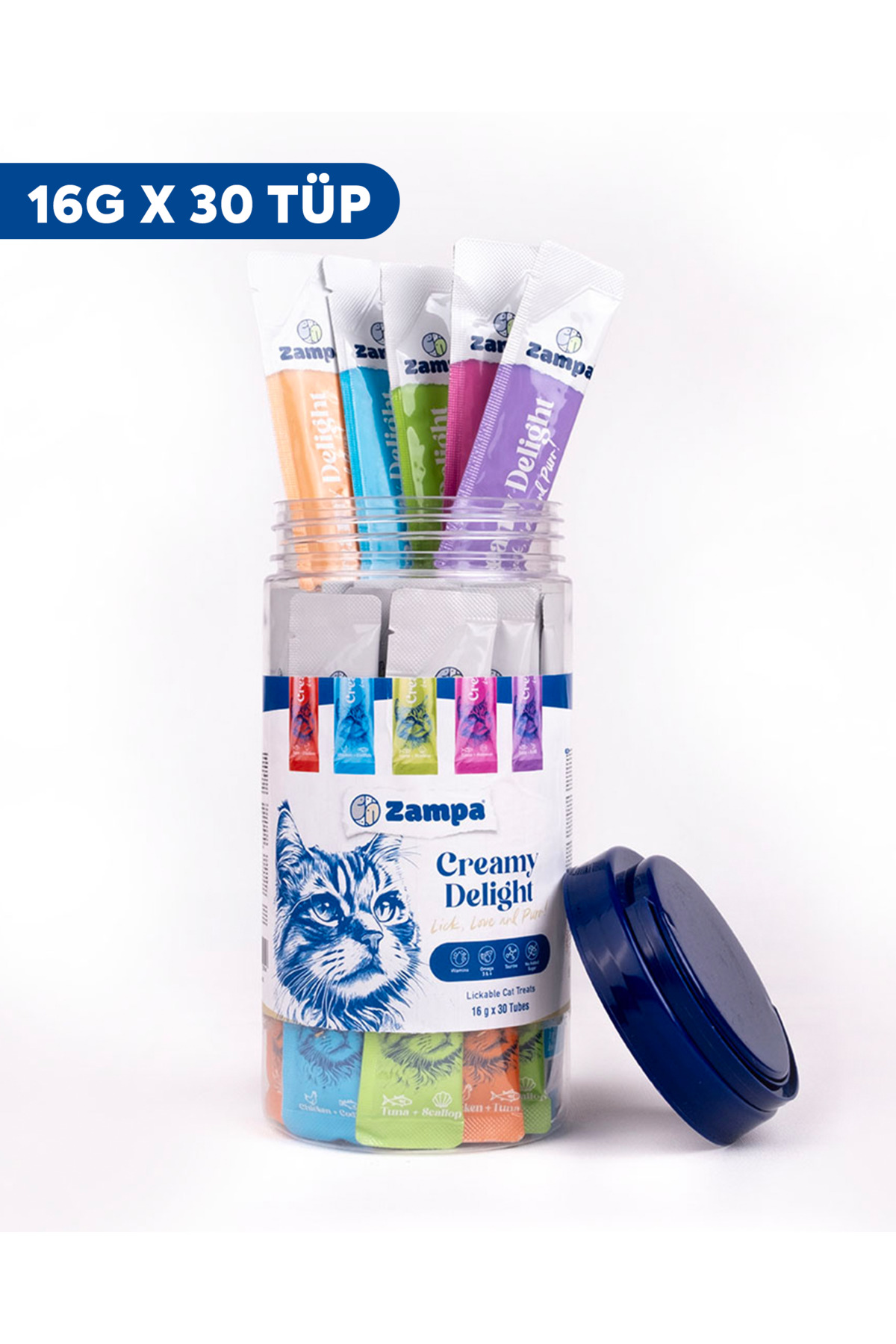 تشویقی کرمی گربه زامپا Zampa Creamy Delight، بسته ۳۰ عددی (هر عدد ۱۶ گرم)