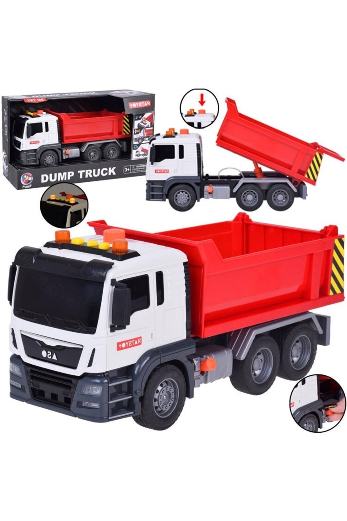ماشین اسباب بازی 1:12 کامیون کمپرسی قرمز با اصطکاک صدا و نور Tıfıl Toys