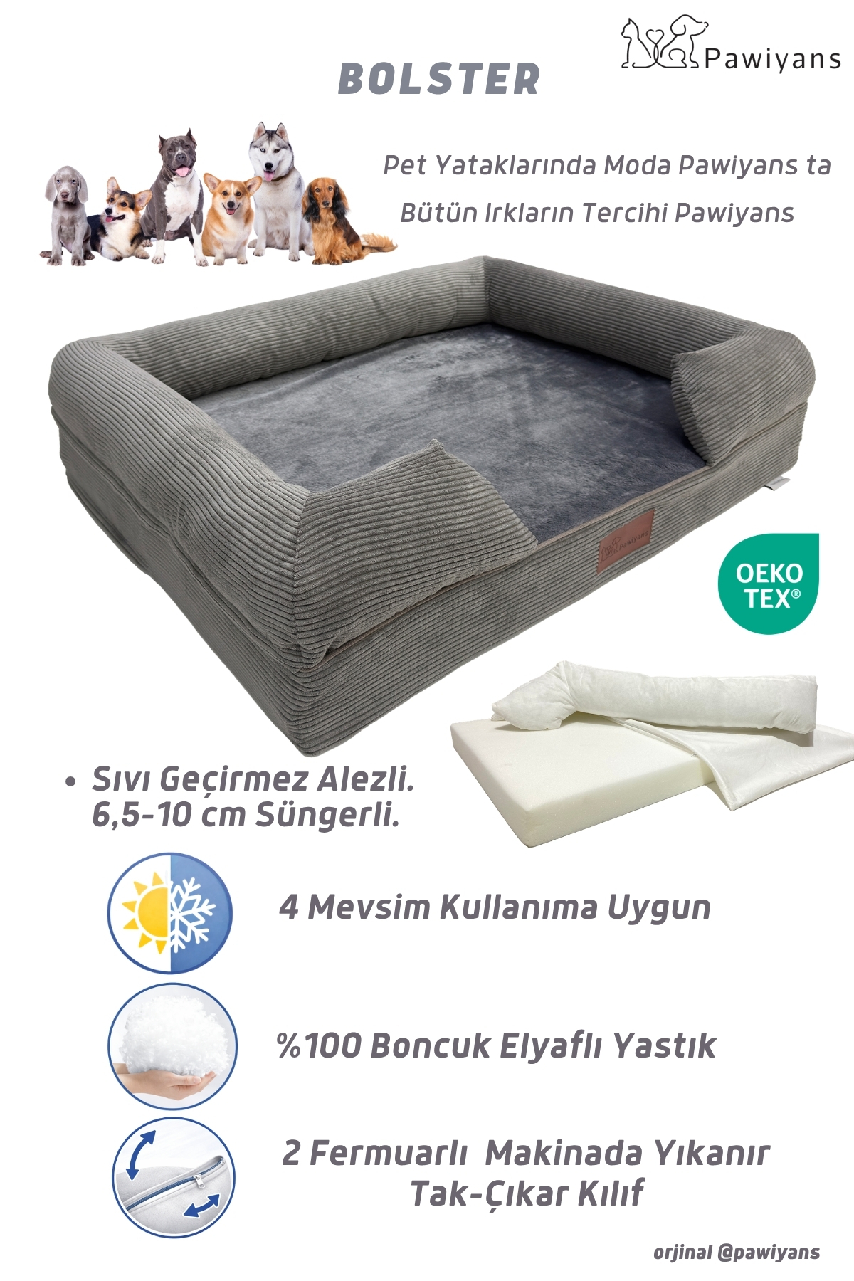 جای خواب جعبه‌ای گربه و سگ پاویانس PAWİYANS SOFT، با فوم و روکش جداشدنی چندرنگ