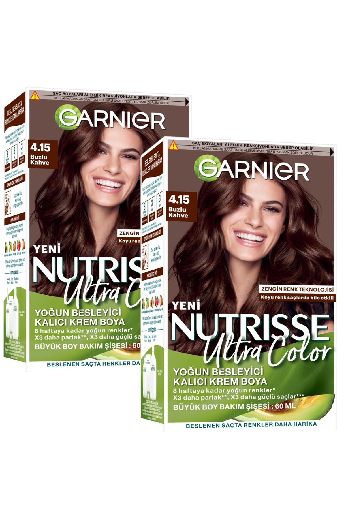 رنگ مو مردانه و زنانه NUTRISSE ULTRA COLOR 4.15 یخ 2 قطعه Garnier