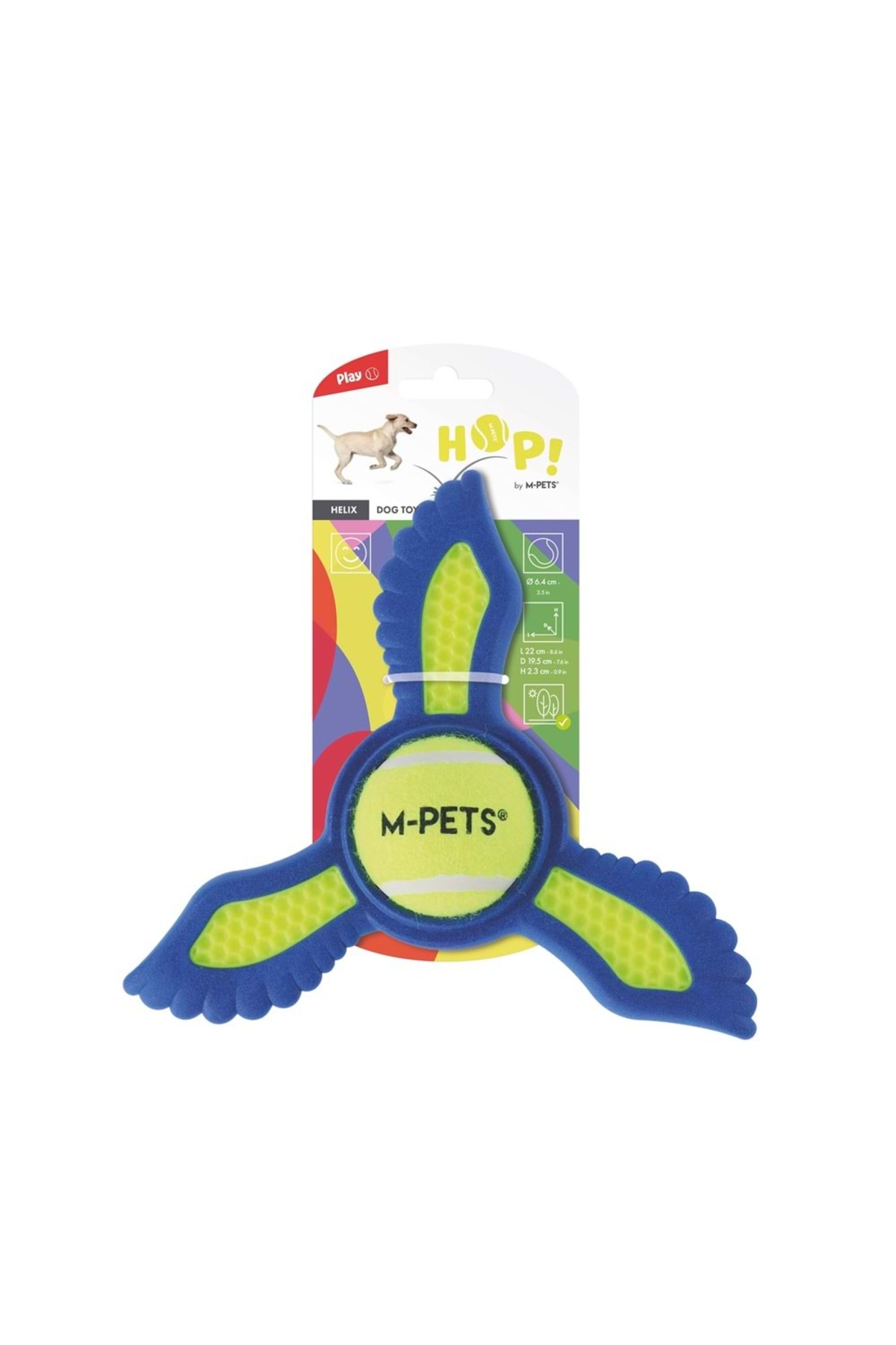 اسباب‌بازی سگ HOP HELIX ام‌پتس M-PETS، زرد و آبی چندرنگ