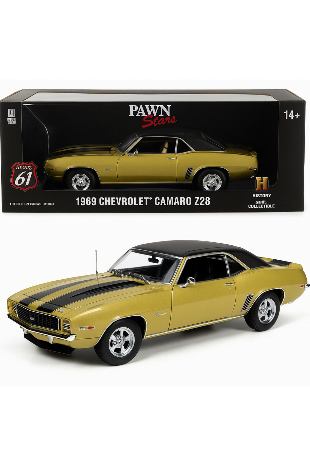 مدل خودرو بزرگراه 61 – 1:18 1969 شورولت کامارو Z28 PAWN STARS DIECAST MODEL CAR هدیه کتاب SYNOVERSE اورجینال Greenlight Collectibles