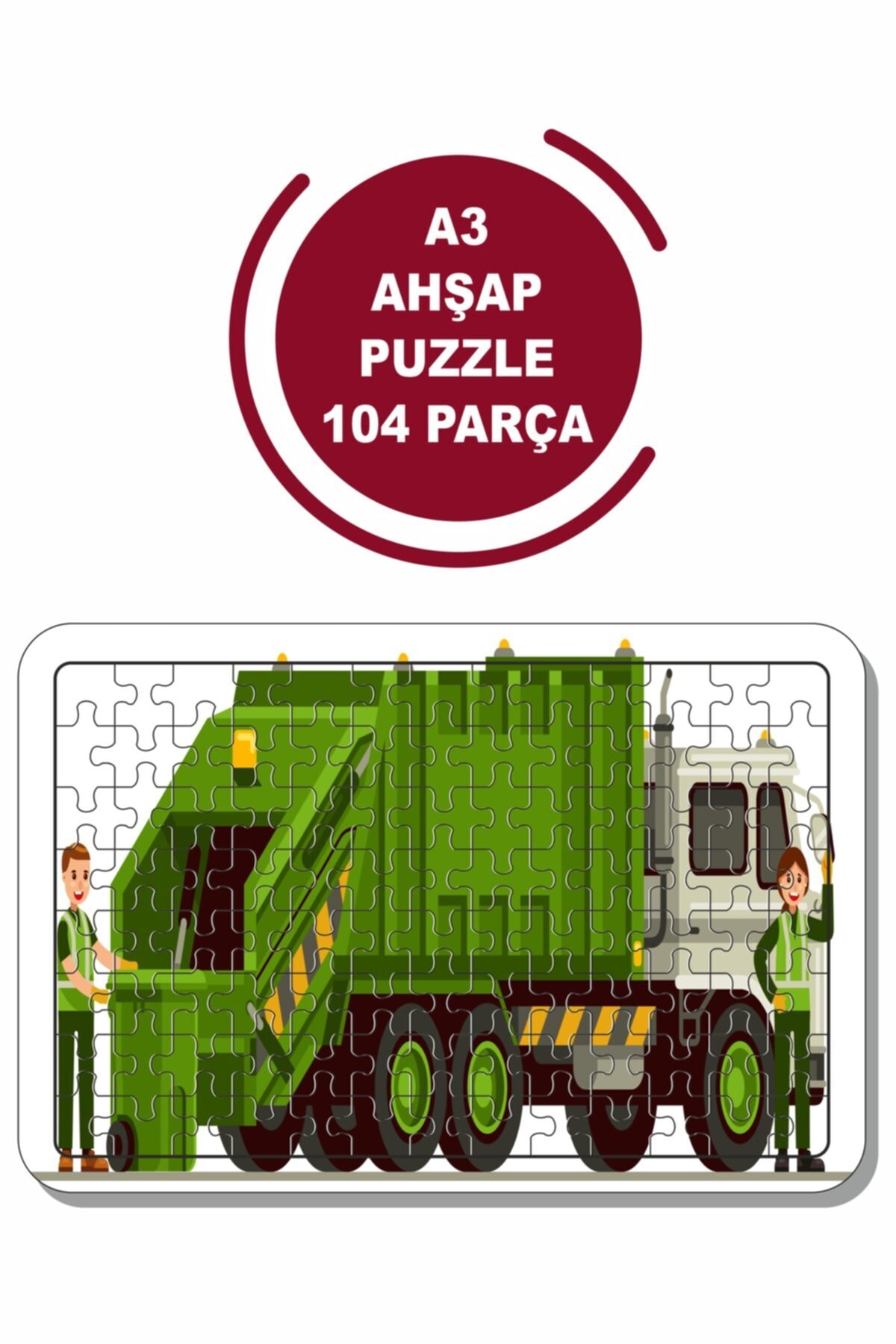 پازل کامیون زباله ماشین آلات ساختمانی A3 104 اسباب بازی اره منبت کاری مویی Baskı Atölyesi