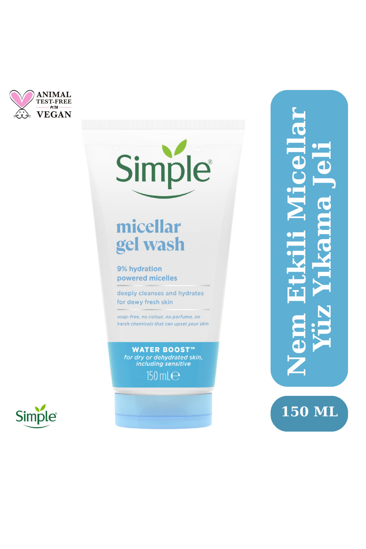 ژل پاک کننده صورت میسلار واتر بوست حجم 150 میلی لیتری سیمپل Simple