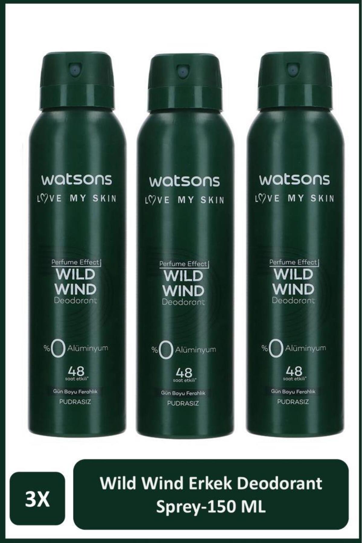 اسپری دئودورانت مردانه واتسونز Watsons Wild Wind بدون پودر، بسته ۳ عددی 150ml