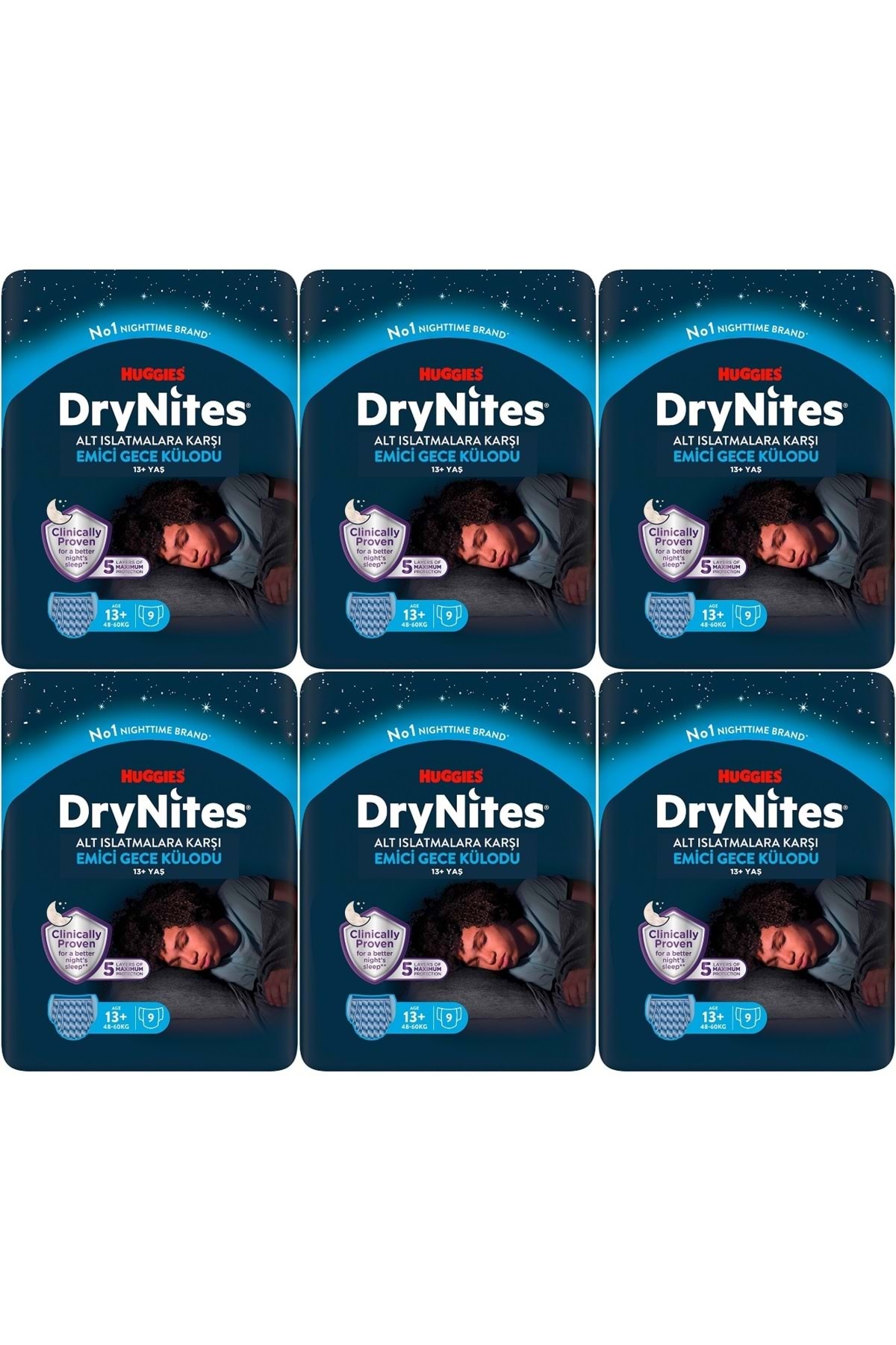 پوشک بچه شورت شلوار شب جاذب مردانه 13 ساله 48 60 کیلوگرم X بزرگ 54 عددی 6PK 9 اورجینال DryNites