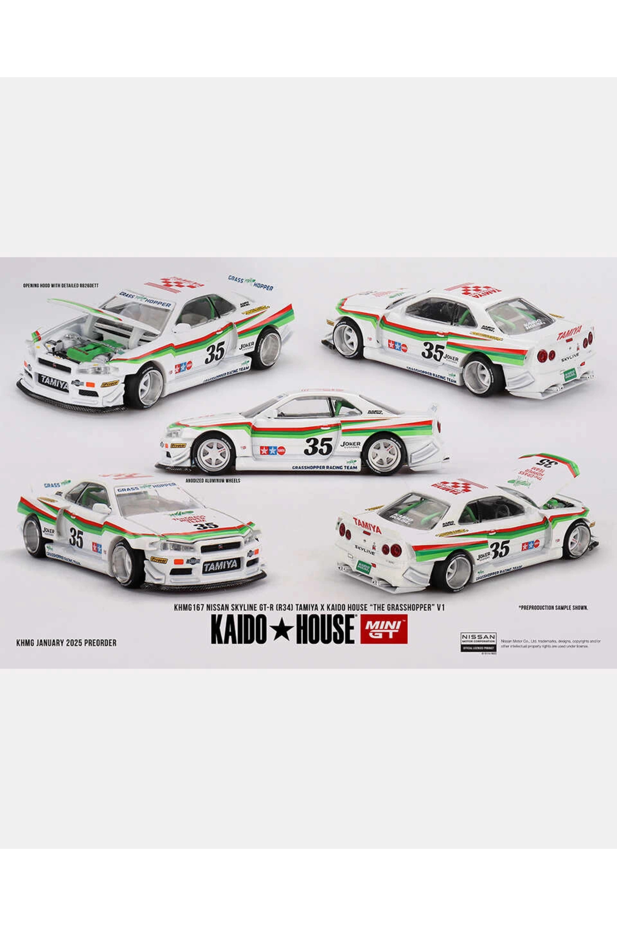 مدل خودرو 1 64 نیسان SKYLINE GT R R34 TAMIYA X KAIDO HOUSE THE GRASSHOPPER V1 KHMG167 اورجینال mini gt