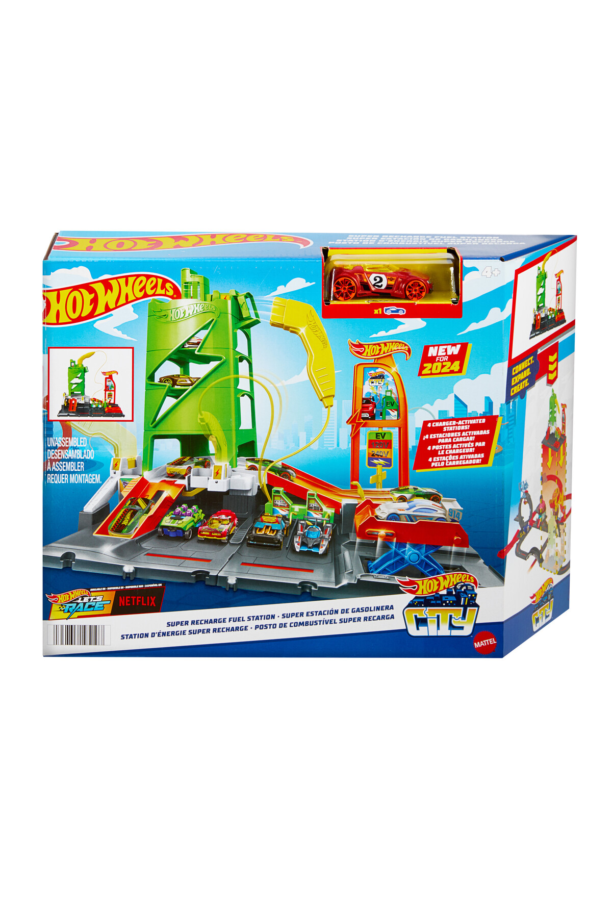 ست بازی پلی ایستگاه شارژ خودروی الکتریکی و ماشین اسباب HTN79 در مقیاس 1:64 از ترکیه HOT WHEELS