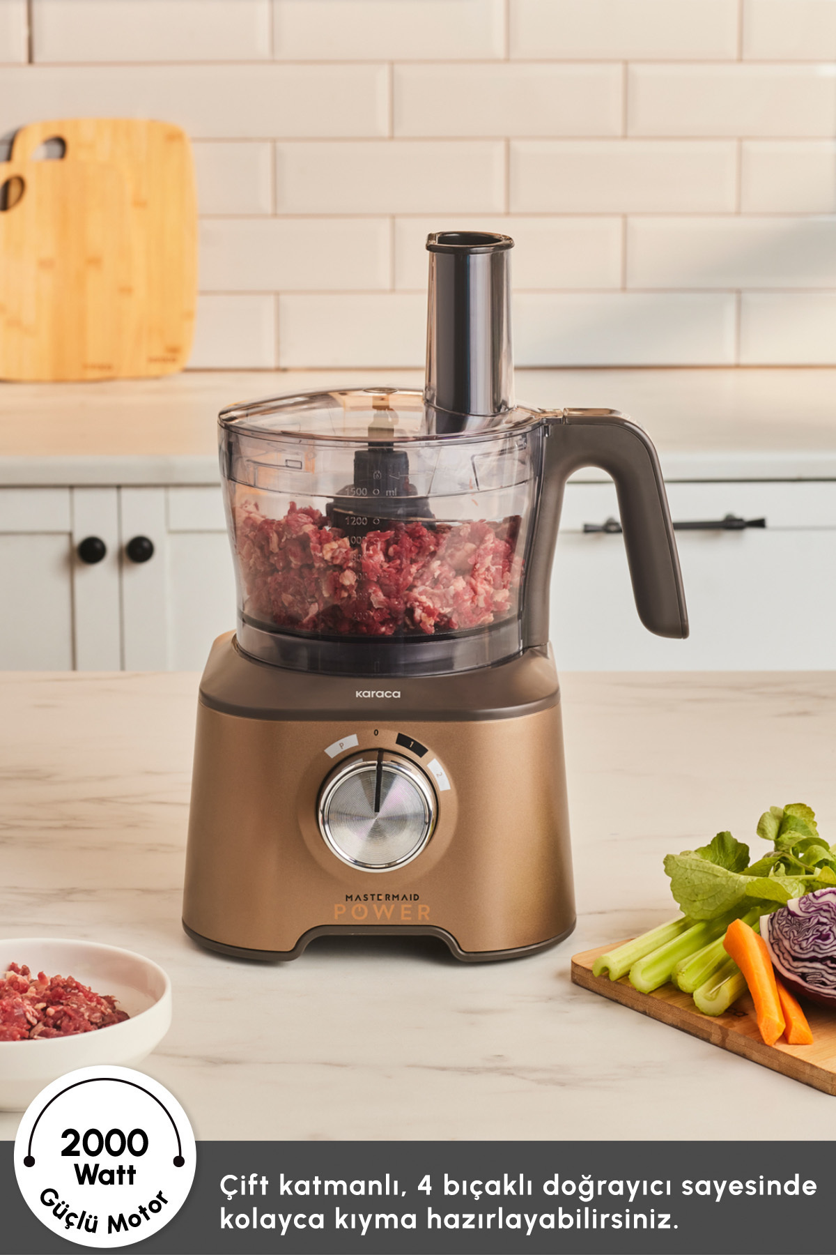 ست مخلوط کن غذاساز 2000 واتی MULTIFUNCTIONAL MASTERMAID POWER 10 IN 1 WALNUT BROWN اورجینال Karaca