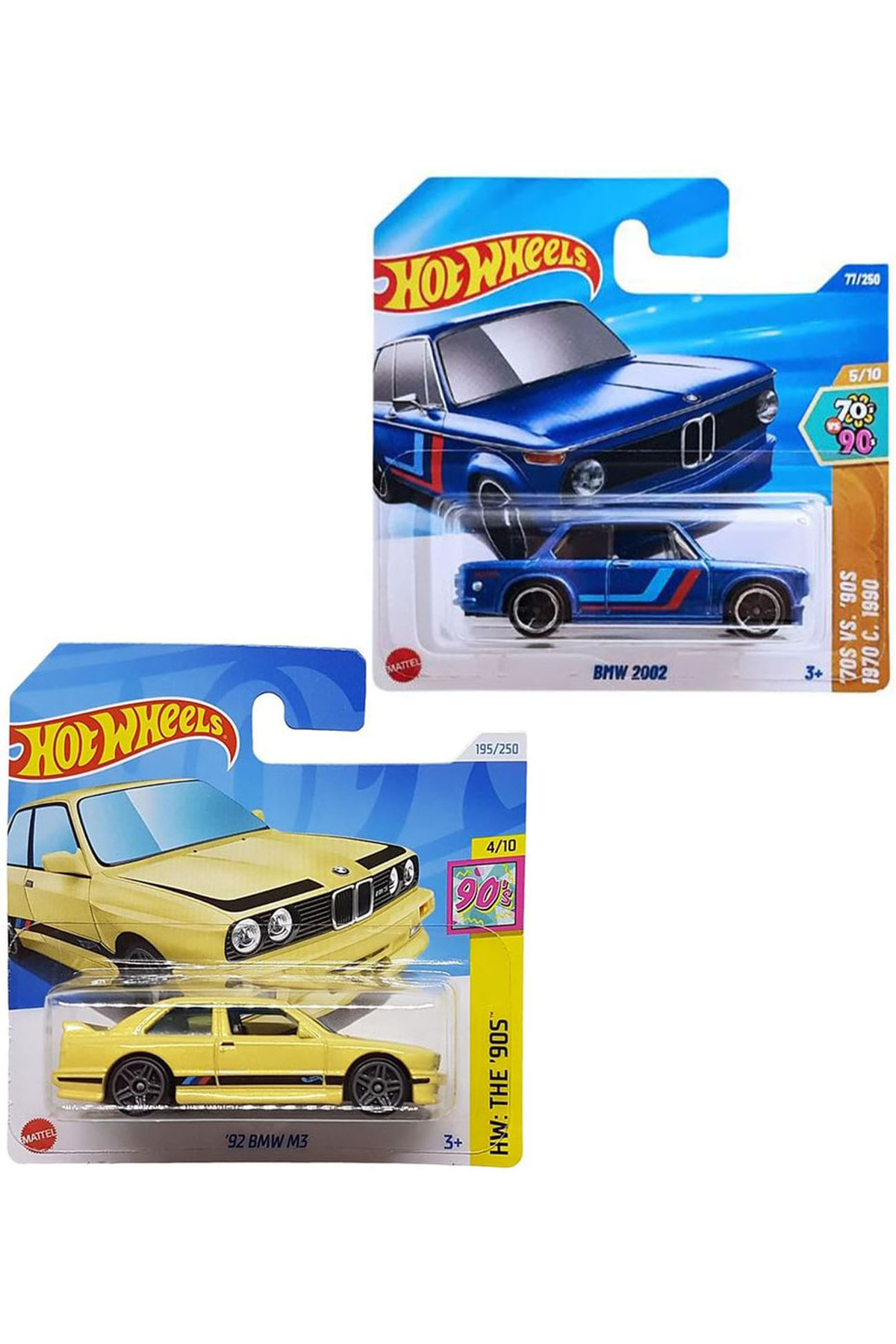 ماشین اسباب بازی مجموعه 2 خودرو BMW 2002 & '92 M3 1 64 آبی زرد از ترکیه HOT WHEELS