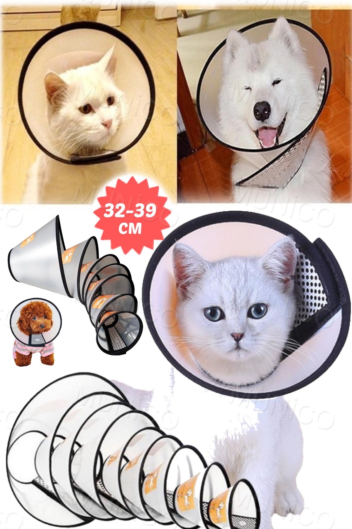 یقه محافظ گردن سگ و گربه مونیکو Munico مدل TAH117G، سایز ۳۲ تا ۳۹ سانتی‌متر