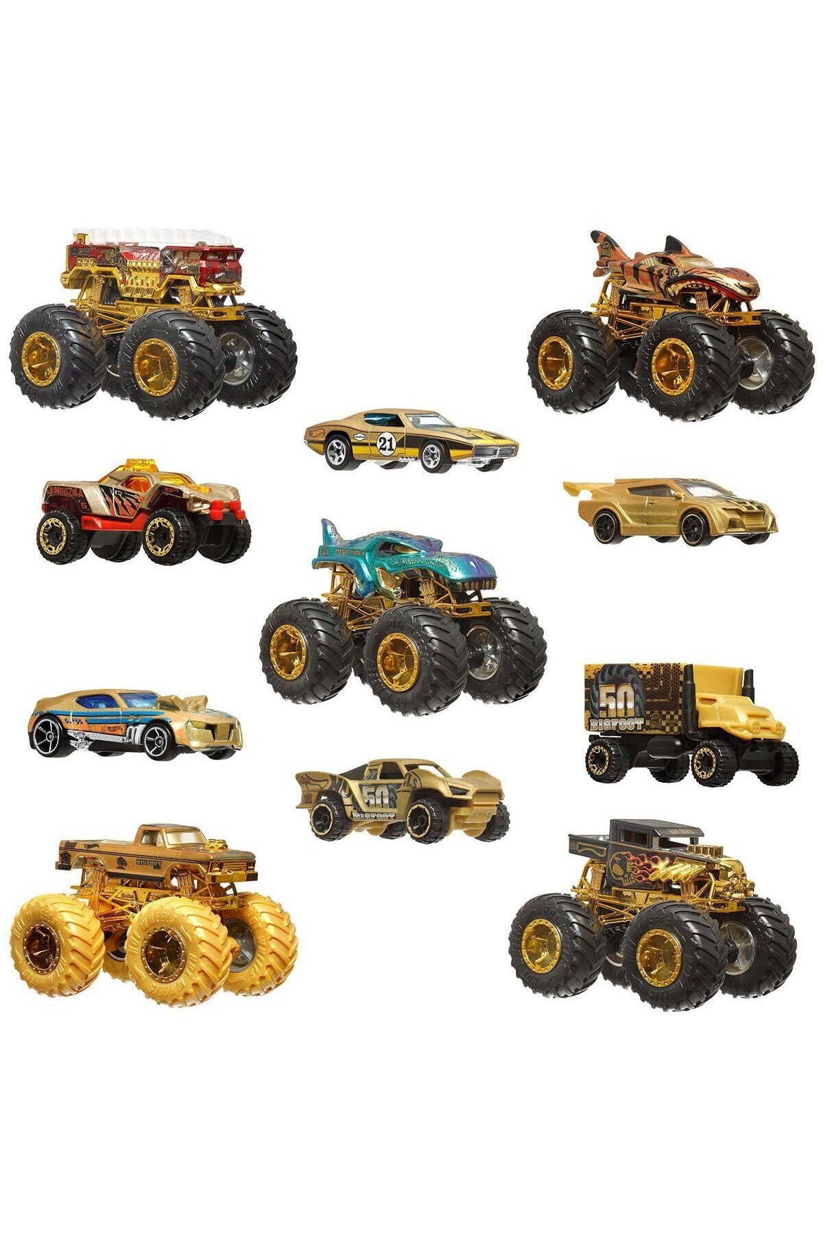 ماشین اسباب بازی JDW07 HOT WHEELS MONSTER TRUCKS BIGFOOT TROPHY CHAMPIONS CAR AND TRUCK MULTIPLE هات ویلز اورجینال HOT WHEELS