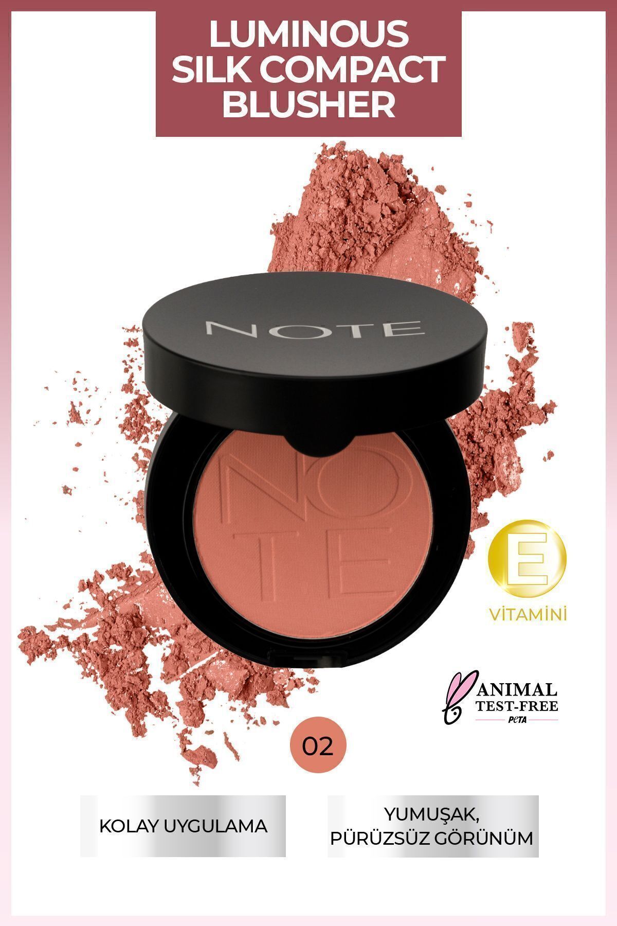 رژگونه پودر ابریشم فشرده لومینوس 02 صورتی در تابستان Note Cosmetics