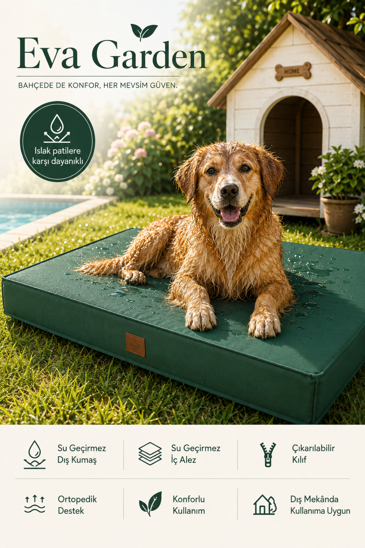 تخت گربه و سگ جانگولیکا پت پروداکتس Jungolica Pet Products Eva Garden، مدل JPP53، سبز، با محافظ ضدآب ۱۰۰٪ و کاور جداشدنی