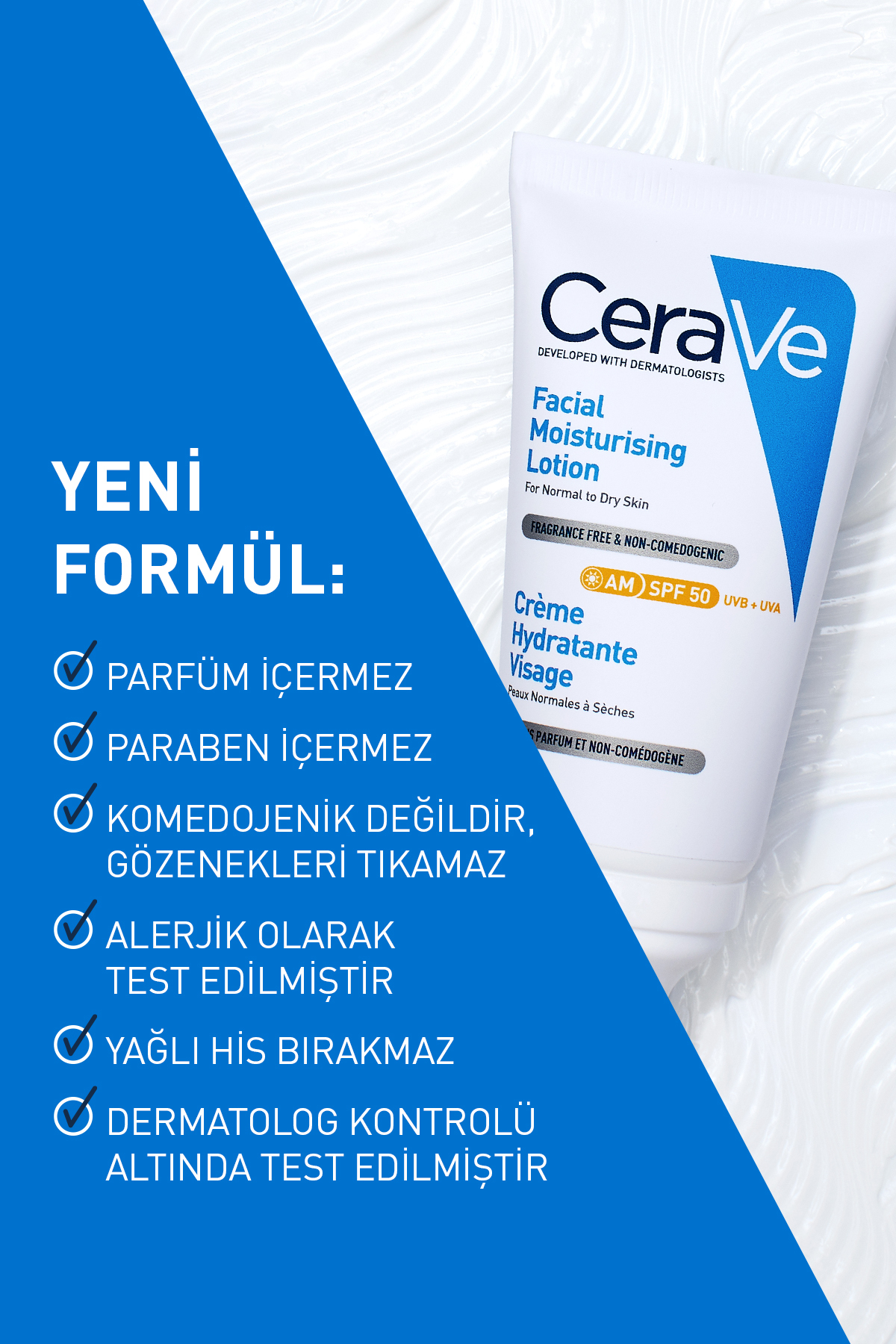 CeraVe کرم مرطوب کننده صورت SPF50 برای پوست خشک 52 میلی لیتر